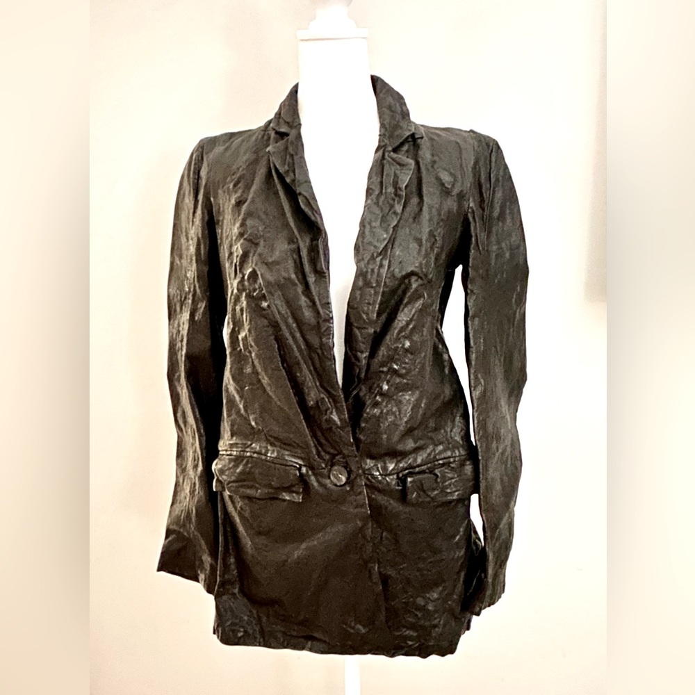 ALL SAINTS Women's Leather Black One Button Blazer Size 6